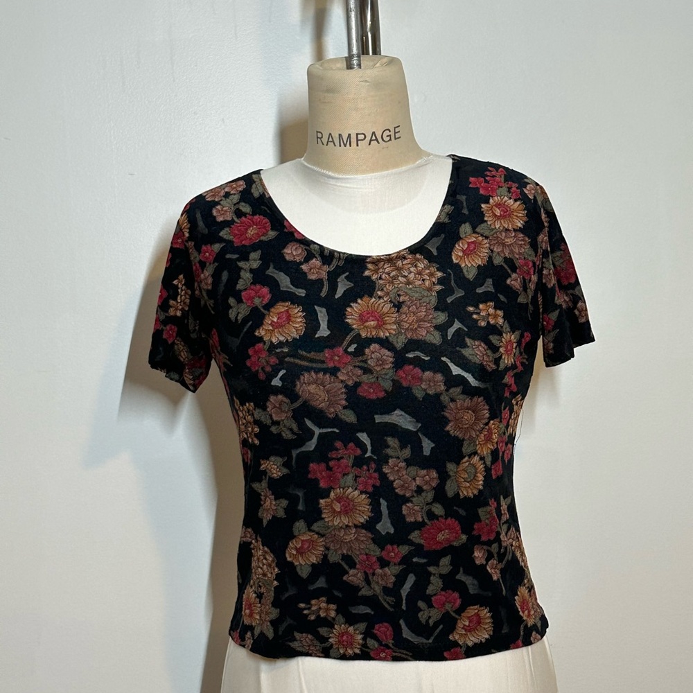 Vintage Women's Floral Burnout Blouse